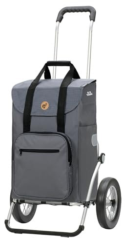 Andersen Einkaufstrolley - klappbar - 45 Liter - mit Kühlfach - Aufhängung für Einkaufswagen - belastbar 50 kg - Aluminium - Trolley - Metallspeichen-Rad Ø 25 cm - Royal Shopper Wismar Silbergrau