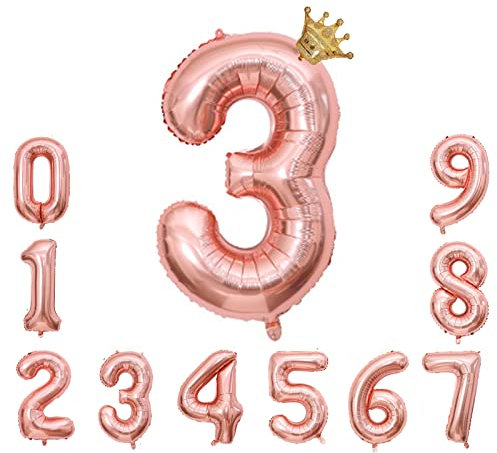 Foil Luftballon 3 Helium Folienballon Zahlen Ballon XXL Folien Rosegold Ballon 3 Geburtstag 100cm/40inch