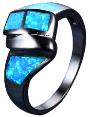 BIOLIVING Neue Twist Ocean Blue Feueropal Ring Schwarz Gold Gefüllt Hochzeit Frauen Männer Fingerring Bijoux Modeschmuck