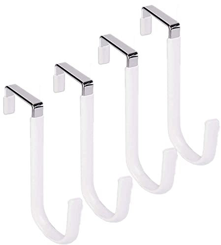Ganci sopra la porta Set di 4, ganci singoli in metallo per appendere asciugamani, cappotti, vestiti, cappelli, borse da bagno, appendini sopra la porta con superficie in gomma morbida. (bianco)