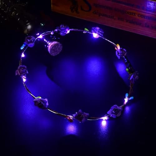 LED-Licht Frauen Blumenmädchen Stirnband Glow Blinking Crown Haarkranz Für Mädchen Frauen Hochzeit Festival Weihnachten Neujahr Party (Lila)