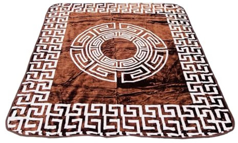Cinar 160x220cm Tagesdecke Bettüberwurf zweiseitig Bestickt Medusa Mäander Stil Bettdecke 100% Baumwolle (Braun)