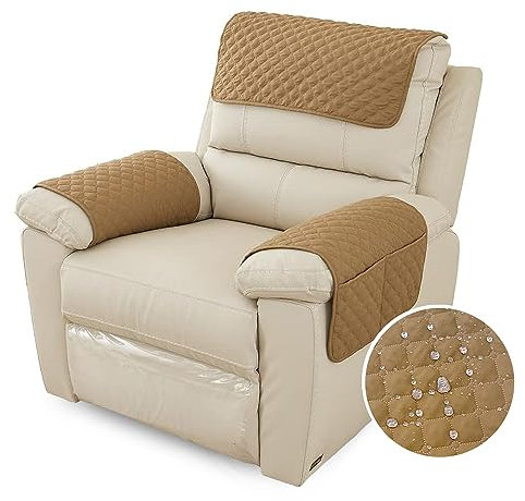 FANSU Sesselschoner Für Relaxsessel Mit Armlehnen, Sesselbezug Mit Taschen Für Fernsehsessel, Wasserdicht & rutschfest Möbelschutz für Sofa, Stuhl (1 Sitzer,Kamel)