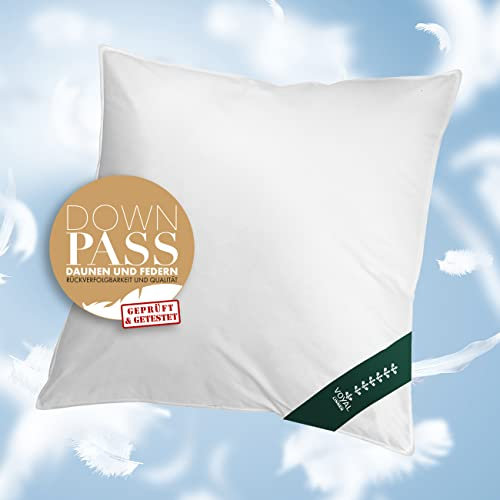 VOYAL LINNEN Wolkenpolster – Premium Daunenkissen 80x80 cm, besonders gut für Rücken- & Bauchschläfer, weiches für Allergiker geeignetes Kopfkissen 80x80 – 1000g Füllung aus höchster Daunenqualität