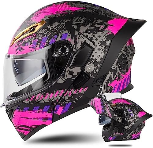 Casque Moto Modulable Double Visière Scooter Chopper ECE Homologué Casque Moto Homme et Femme Casques Intégraux Flip-Up Anti-Collision Casque Integral Modulable pour Locomotive