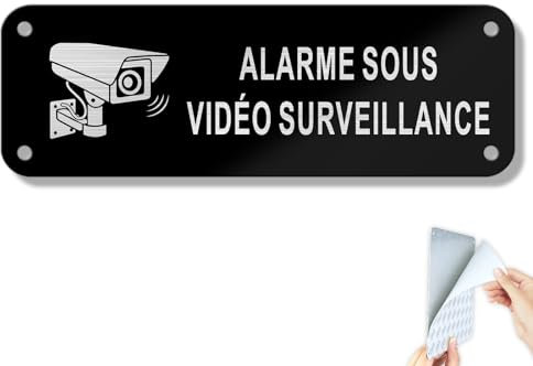 Goodvia Panneau Maison Sous Vidéo Surveillance Alarme Adhésif Aluminium Brossé Petit Noir Vintage/1 pièce