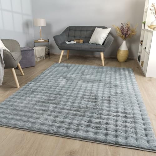 TT Home Wohnzimmer Teppich Esszimmer Langflor Skandi Optik Geometrisch 3D Unifarben, Farbe:Grau, Größe:160x220 cm