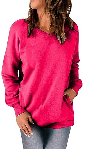 VODMXYGG Sweatshirts für Damen Sport Streetwear Einfarbige Pullover Damen Herbst Elegant Vintage Winter Lässig Locker Hot Pink XXL