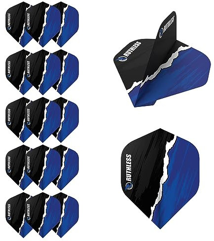 RUTHLESS 5XF4190 Dart-Flights, 100 Mikron, Standardgröße, Nummer 2, gerissenes Design, Blau, 5 Sets mit 3 Flügeln