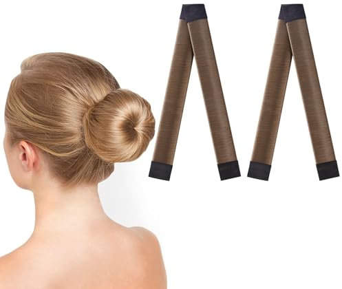URAQT Dutt Maker, 2er Pack Flechthilfe Haare Mädchen Und Damen, Haarstrickwerkzeug Zubehör DIY-Haarstyling für Lange und Kurze Haare,Braun Donut Hair Bun Maker für Kinder Dutt Haar(Kaffeefarbe)