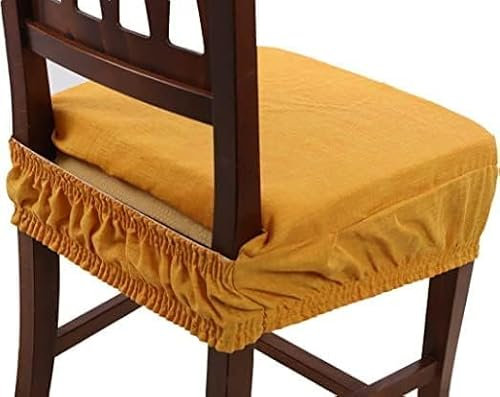 Set 6 Cuscini Sedia Coprisedia Imbottiti Vesto Molla Loneta con Elastico Tinta Unita (40x40)- GIALLO