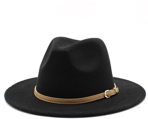 Western Cowboy Cowgirl Hut Filz mit breiter Krempe im Freien klassische Frauen Herren Fedora Hüte Filz Cowboy Hut mit Ledergürtel breiter Krempe Western Hut Jazz Hüte für Dress -up Schwarz schwarz