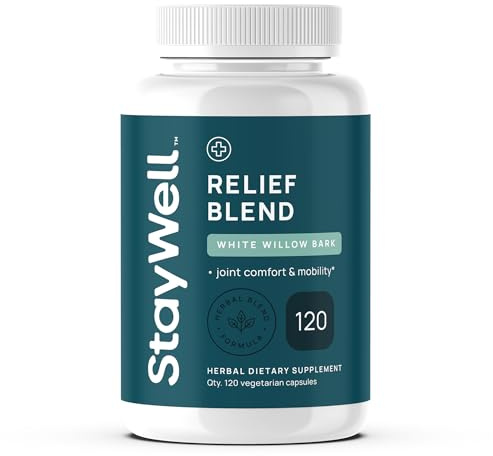 Stay-Well Naturals Pain Relief- White Willow Bark Extract, Devil's Claw, Turmeric, Boswellia, Bromelain and Ginger Premium Extract Blend- 120ct