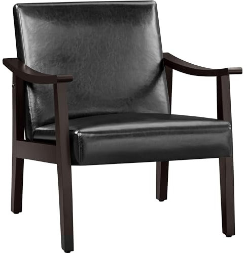 Yaheetech Fauteuil de Salon avec Accoudoirs Courbes Chaise Ergonomique Cadre en Bois d’hévéa pour Salon Chambre Salle de Séjour Bureau 62×70×74 cm Noir