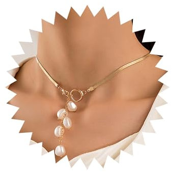 Wendalern Boho Perle Tropfen Lariat Halskette Lange Perle Quaste Anhänger Y Halskette Barock Perle Schlange Kette Choker Halskette Faux Perle Kette Fischgrätenkette Hochzeit Schmuck Für Frauen Mädchen