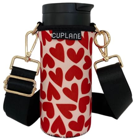 CUPLANE Cupholder To Go 3 teiliges Set Becherhalter zum Umhängen Herzen rot 350 ml