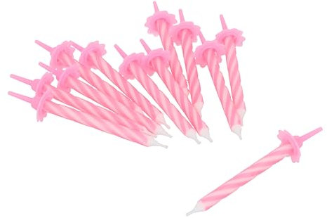 Henbrandt Pack of 24 Pink Party Candles with Candle Holders, Pink Spiral Celebration Candles for Birthday Cakes Baby Showers for Girls and Anniversary Decorations