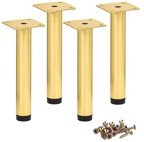 Btowin VCF Lot de 4 pieds de meubles en métal réglables dorés de 15 cm, pieds de rechange pour armoire, table, canapé, chaise, bureau, placard de cuisine, BN:1207232-02-15/o34