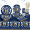 WINFLUENCE 18th Birthday Party Tableware Set, Blue Disposable Plates 7 Inch Napkins Plastic Tablecloth, Party Tableware Set for Boys Girls 18th Birthday Decoration