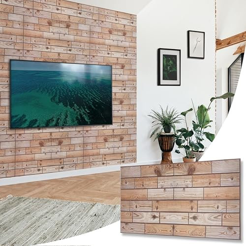 NOVECRAFTO Faux Wood Effect Wall Panels - 6 Sheets Covering 2.76 sqm | 29.76 sqft Moisture Resistant PVC Plastic Cladding - 96 cm x 48cm | 37.79 x 18.89 in – Decorative Natural Oak Wood Pattern