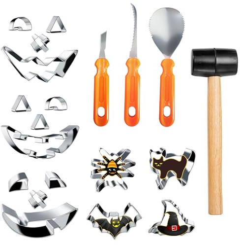 Halloween Kürbis Schnitzset,2024 Innovatives DIY Kürbis Schnitzset mit Ausstecher Edelstahl,Professionelles Kürbis Schnitzmesser Schnitzwerkzeug Kürbis Pumpkin Carving Set für Kinder & Erwachsene