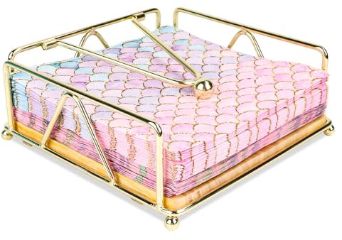 Metal Serviettenhalter Gold mit Holzsockel, Serviettenständer mit Gewichteter, 17,8 x 17,8 x 6,8 cm Modern Servietten Halterung für Tische, Essen, Küche, Restaurant, Picknick (Gold)