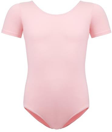BALAYSIER Ballettkleidung Mädchen-Damen, Turnanzug Kurzarm Baumwolle Gr-100-170 Ballett Trikot Gymnastikanzug Tanzbody(Rosa, 150)