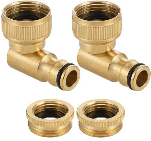 2Pcs Conector Acodado de Latón para Grifo, 2 en 1 Conector Exterior para Grifo de 1/2 y 3/4, Conectores de Codo de Manguera de Jardín de 90 Grados, Rosca de Manguera de Jardín de 3/4 Pulgadas