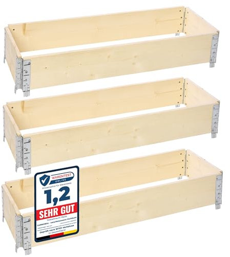 Garronda naturbelassene Hochbeete für Garten Palettenrahmen Hochbeet Holz steckbar stapelbar faltbar für Pflanzen Blumen Kräuter Obst und Gemüse Natural 3 Stück 120x40x20 cm GD-0141