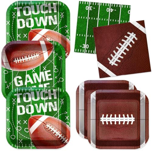 103Pcs Football Party Supplies Football Theme Plates and Napkins Touchdown Party Decorations for Football Birthday Party Football Game Time Tailgate Party Decorations