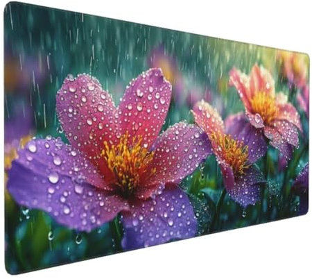 Mauspad XXL,1500x800 mm, Blütentropfen Gaming Mauspad, Schreibtischunterlage Mousepad Vernähte Kanten WassXerdicht Anti-Rutsch, für Gaming Zubehör Deko, Stabiler Halt auf Glatten Oberflächen Y-10142