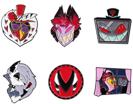 6 Pcs Hazbins Hotels Button Badge Cartoon Figur Angel Dust Alastor Niedlich Abzeichen Pins Helluvas Boss Cosplay Merch