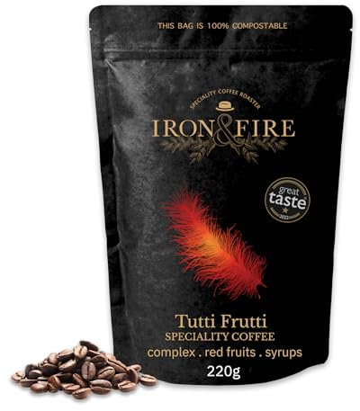 Tutti Frutti Specialty Blend 220g Pour Over Grind - Light Roast, Great Taste Award-Winning Single-Origin Coffee with Complex Red Fruits Syrupy Finish - Ideal for Pour Over & Drip Coffee - IRON & FIRE