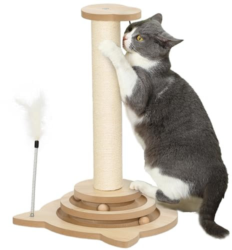 PawHut Arbre à chat 4 en 1 - 49 cm - En sisal avec balle de jeu - Pour l'intérieur - Chêne