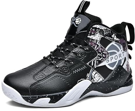 HENRVIEG Basketballschuhe für Herren, Sneakers und Sportschuhe für Herren, Arbeit, Mode, rutschfest, leicht, Sport Sneaker, Schwarz , 43 EU