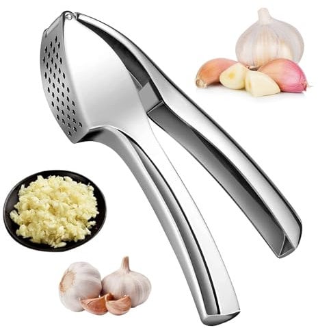 Knoblauchpresse aus Edelstahl für die Küche - Einfaches Ausdrücken von Knoblauch und Ingwer - Premium-Qualität für Zuhause, Leicht zu Reinigen