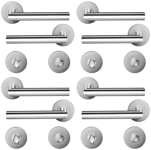 HAIFUAN Confezione da 4 maniglie per porte in acciaio inox pomello per bagno, set di maniglie per serratura porta, barra per porta, acciaio inox spazzolato (S02-103BK-4)