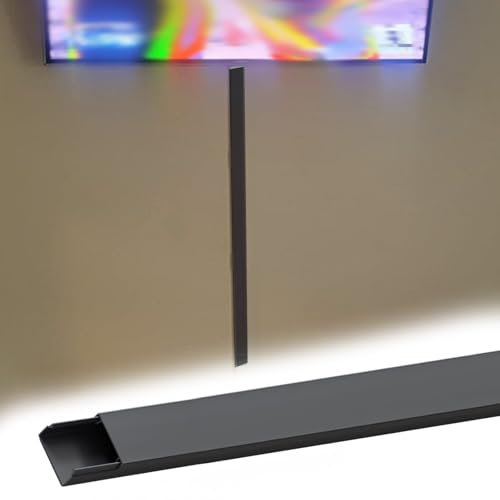 AMUFJJ canaletas para Cables 1M TV Cord Hider para TV De Pared Ajustable, Marrón Negro Gris Blanco Kit De Canalización De Cables para Dormitorio/Salón/Ducha, Sin Taladrar(Black,Holds 3 Cords)