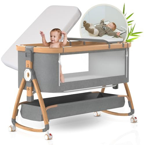 PARVULI Cuna Colecho Portátil + Colchón 10CM - Cunas para Bebes Ajustable 6 en 1y Moises para Bebe - Ideal para Madres y Padres Que Buscan Comodidad y Seguridad para Sus Pequeños (CUNA GRIS + COLCHÓN)