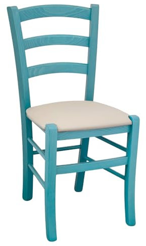 okAffareFatto di Zimbardi Costanza Esszimmerstuhl aus Holz Venezia türkis mit beigefarbenem Kunstledersitz