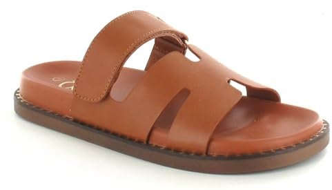 ella Ladies Comfort Slide Sandals, Adjustable Strap, Cut-Out Design, Available in Black, Tan, Rose Gold (Tan, UK Footwear Size System, Adult, Women, Numeric, Medium, 5)