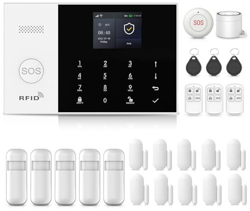 XNH gsm/WiFi Alarma doméstica inalámbrica, 24 Unidades WiFi para el hogar, Sistema de Alarma con aplicación, Sirena de 120 dB, Sensor de Puerta y Ventana, Detector de Movimiento, Control Remoto