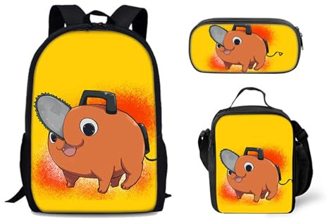 Chains-aw Man Back Pack, 3 Pieces School Bags, Schoolbag with Lunch Box Pencil Case(Multi 9)