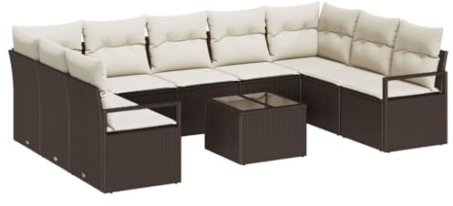 vidaXL 9-teiliges Gartensofa-Set mit Kissen, praktisches braunes Poly-Rattan, genug Platz für 5 Personen, schickes und wetterfestes Möbel für Terrasse und Lounge, perfekt für den Sommer