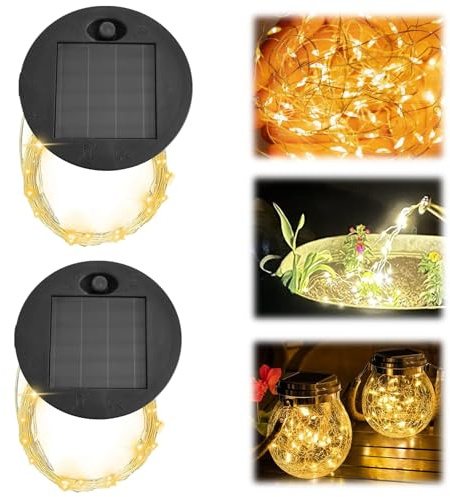 Solar Lichterkette, 7 Cm Solarleuchten Ersatzdeckel Mit 30 Warmweiße LED, Lichterkette Außen Solar Wasserdicht Leuchtet Automatisch, Gartenbeleuchtung Fairy Lights Für Garten, Terrasse, Balkon (2STK)