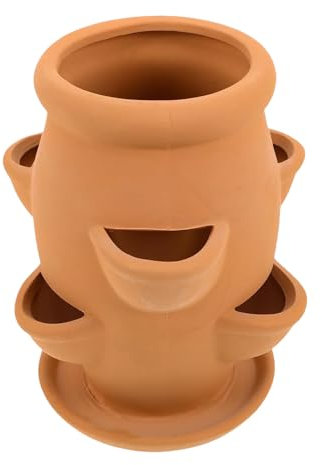 Pot à Fraisiers en Terre Cuite (18.5x15.5cm) avec Soucoupe | Jardinière Verticale 3 Niveaux pour Balcon Extérieur | Déco Jardin
