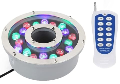 Underwater Pool Light - LED Ring Fountain Light, 12/24V RGB Submersible LED Fountain Lights, IP68 Waterproof Swimming Pool Underwater Lamp, Ring Middle Hole Pond Lighting(18W(12V))