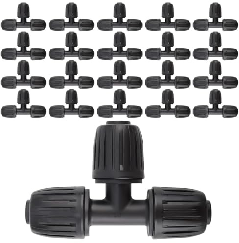 Rolcoassuns 20 pièces Raccord en T 1/2 pouce pour tuyau d'irrigation 16mm - Bouchons de connexion pour système d'arrosage goutte-à-goutte, jardin, pelouse