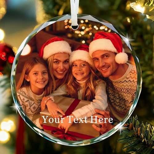 Personalised Christmas Tree Decorations with Photo Christmas Baubles 2025 Xmas Bauble Ornament Photo Gifts for Trees Acrylic Xmas Gifts for Family Kids Mom Dad Friends Pets (Round-1)