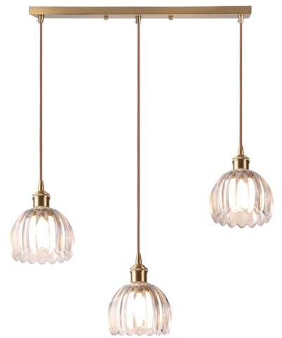 DLGLOLIN Suspension Luminaires en Verre Fleur 3 Lampes Vintage Laiton Doré Lustre Salon Moderne Suspendues Art Déco Intérieure Éclairage de Plafond Pour Salle à Manger Chambre Cuisine